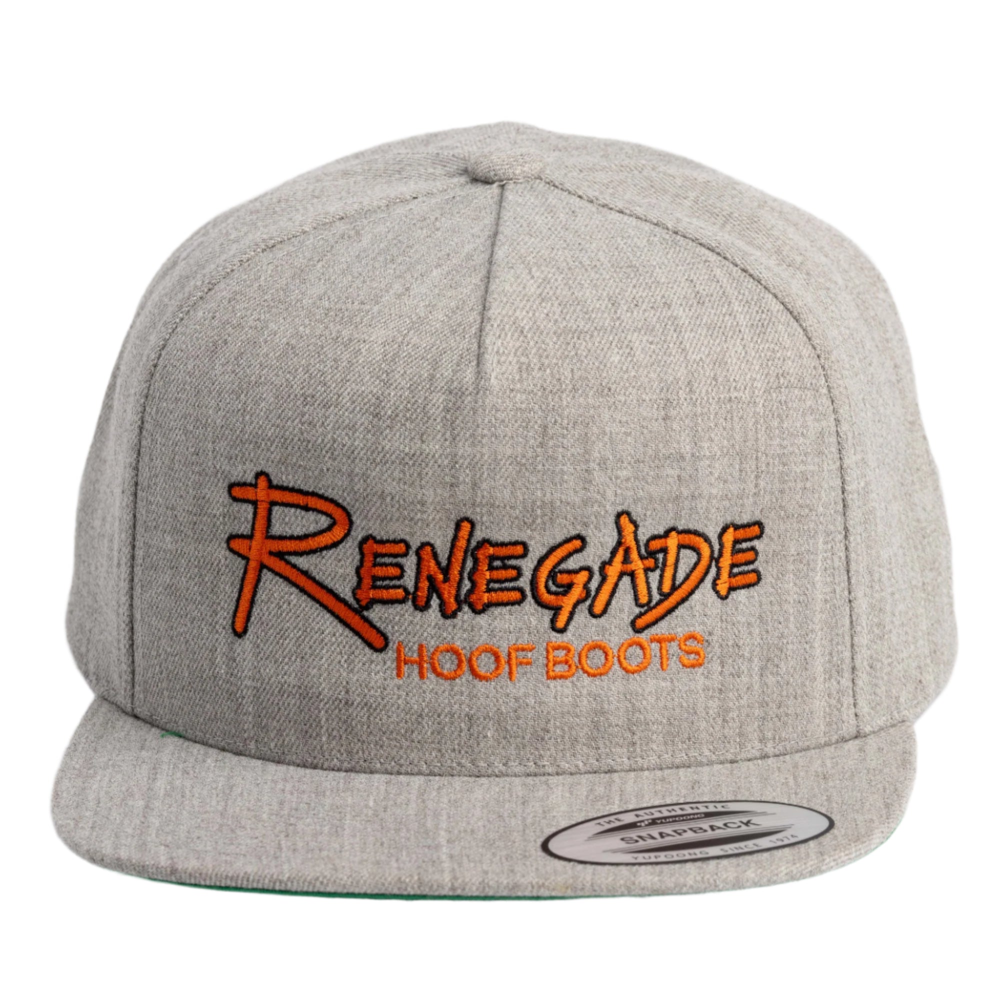 A gray flat bill cap with the &