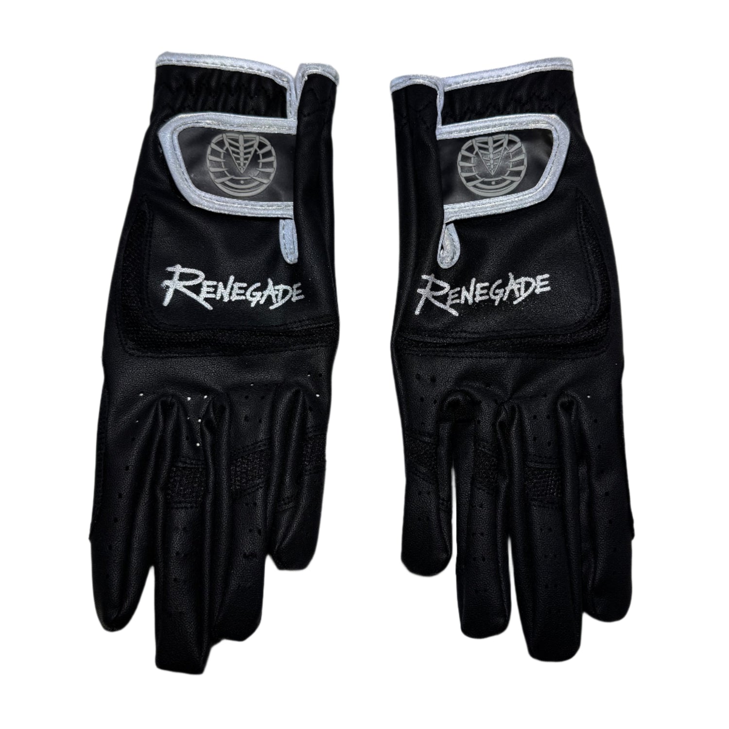 Pair of black riding gloves with Renegade logo