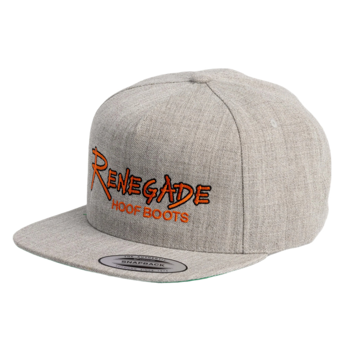 A gray flat bill cap with the &